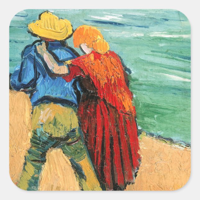 Vincent van Gogh - Zwei Liebhaber Quadratischer Aufkleber (Vorderseite)