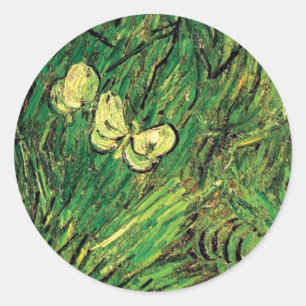 Vincent Van Gogh - Zwei weiße Schmetterlinge Fine  Runder Aufkleber