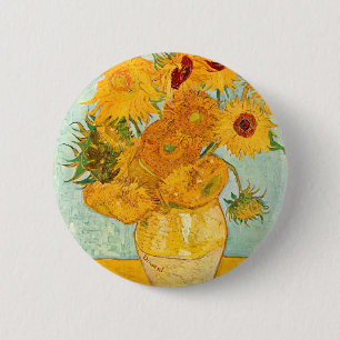 Vincent Van Gogh Zwölf Sonnenblumen in einer Vase  Button