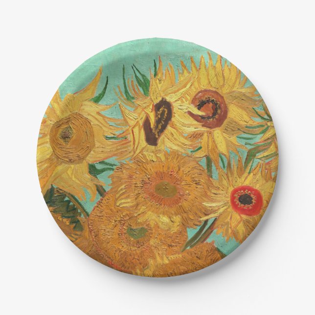Vincent Van Gogh Zwölf Sonnenblumen in einer Vase Pappteller (Vorderseite)