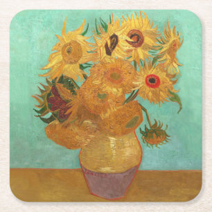 Vincent Van Gogh Zwölf Sonnenblumen in einer Vase Rechteckiger Pappuntersetzer