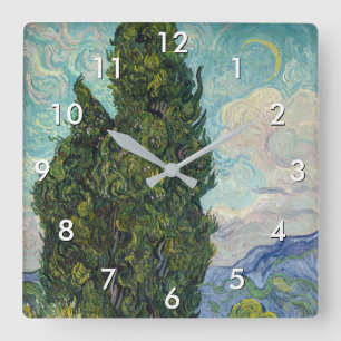 Vincent van Gogh - Zypressen Quadratische Wanduhr