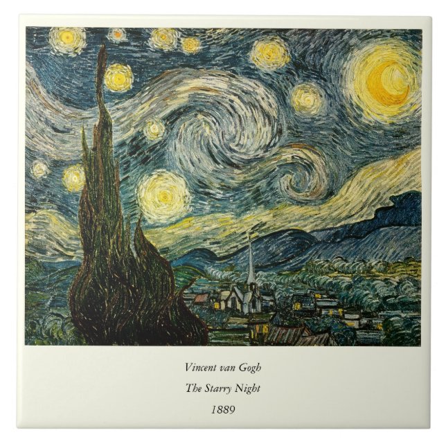 Vincent van Gogh's The Starry Night (1889) Fliese (Vorderseite)