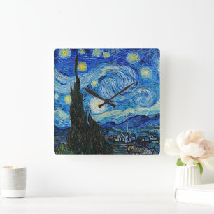 Vincent Van Gogh's The Starry Night Serenity Quadratische Wanduhr