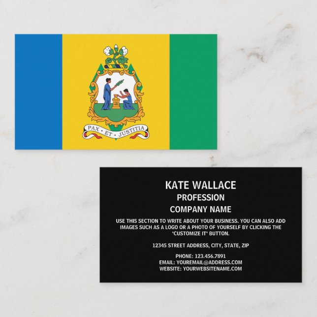 Vincy Flag & Siegel, Saint Vincent und die Grenadi Visitenkarte (Vorne/Hinten)
