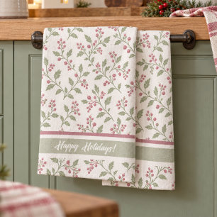 Vine & Berry Weihnachtsmuster Cran Elfenbein ID133 Geschirrtuch