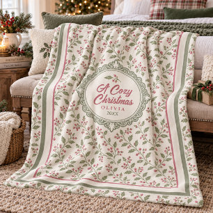 Vine & Berry Weihnachtsmuster Sage Cran ID1337 Fleecedecke