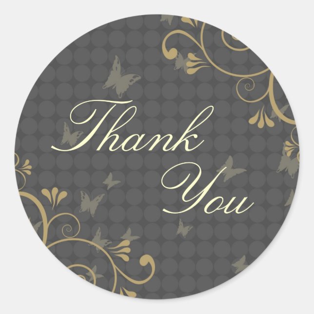 Vine & Butterfly Design Danke Sticker (Vorderseite)