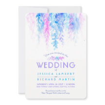 Vine d'aquarelle bleu violet invitations de mariag