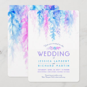 Vine d'aquarelle bleu violet invitations de mariag