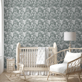 Vines of Quiet Joy XL white botanical silhouette Tapete