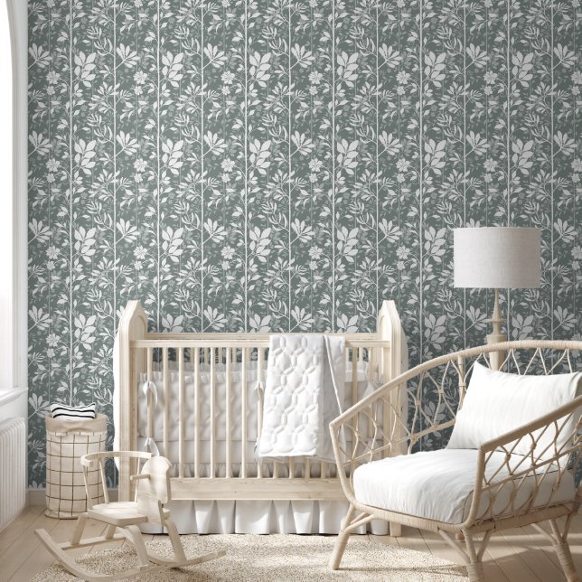Vines of Quiet Joy XL white botanical silhouette Tapete (Kinder)