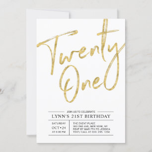 Vingt et un   Gold 21st Birthday Party Invitation