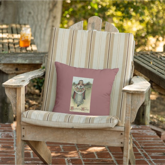 Vingtage Erntedank Card Pilgrim Frau Pillow Kissen (Stuhl)