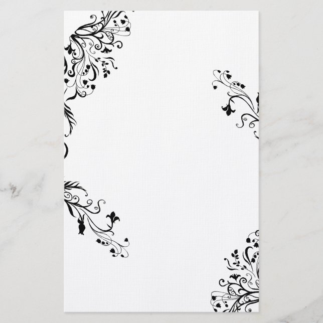 Vining Black Floral Stationery Briefpapier (Vorderseite)
