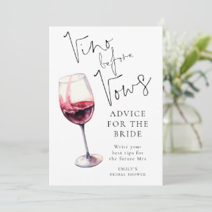 Vino Avant Vows Conseils Fête des mariées Carte de