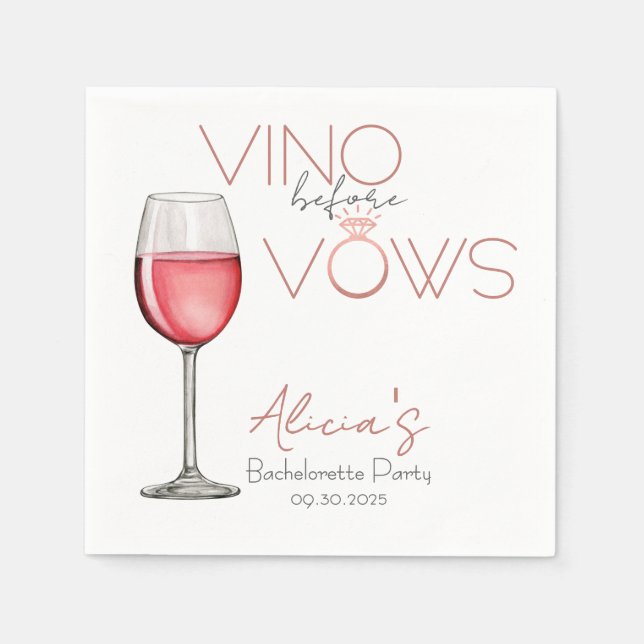 Vino Before Vows Bachelorette / Brautparty Serviette (Vorderseite)
