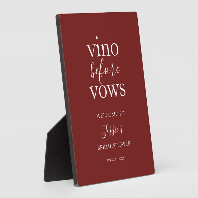 Vino Before Vows Begrüßungszeichen Fotoplatte (Seite)