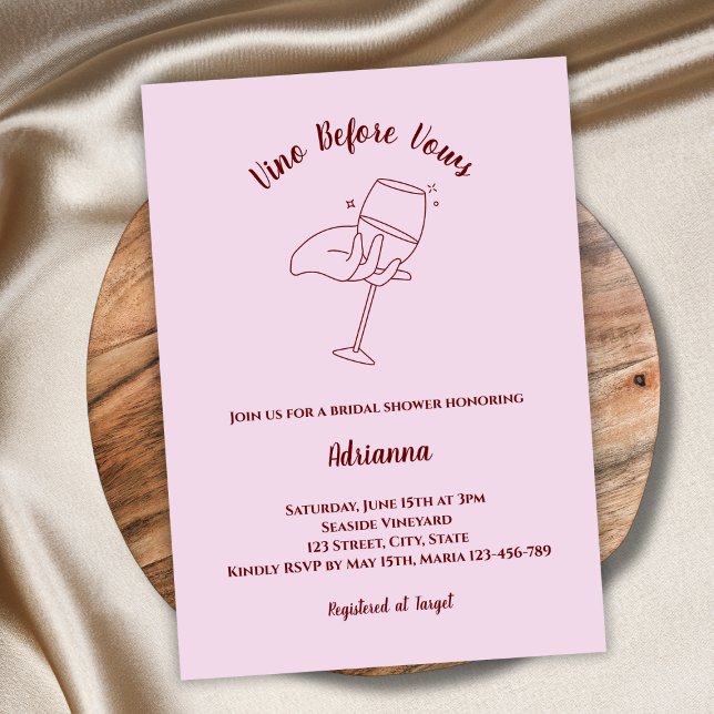 Vino Before Vows Blush Pink Brautparty Einladung (vino before vows bridal shower invitation blush pink elegant wine tasting invitation)