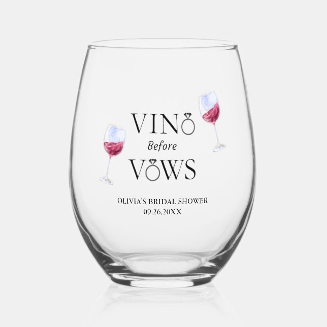 Vino Before Vows Brautparty / Bachelorette Weinglas Ohne Stiel (Vorderseite)