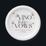 Vino Before Vows Brautparty Pappteller<br><div class="desc">Rustikale Brautparty-Papiertafel mit Aquarellbildern für Weingläser mit Herz.</div>