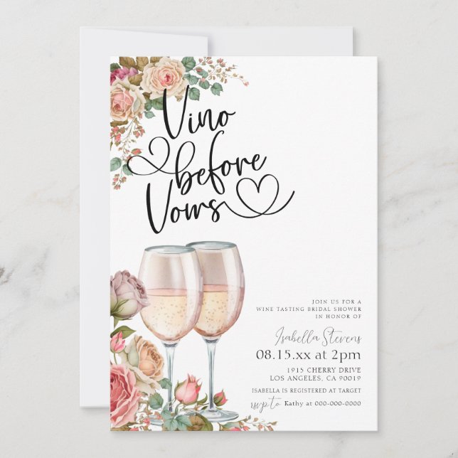 Vino Before Vows Bridal Dusche Einladung (Vorderseite)