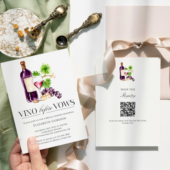 Vino Before Vows Bridal Shower QR Code Registry Einladung (Von Creator hochgeladen)