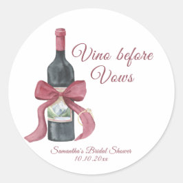Vino before vows Bridal Shower Runder Aufkleber