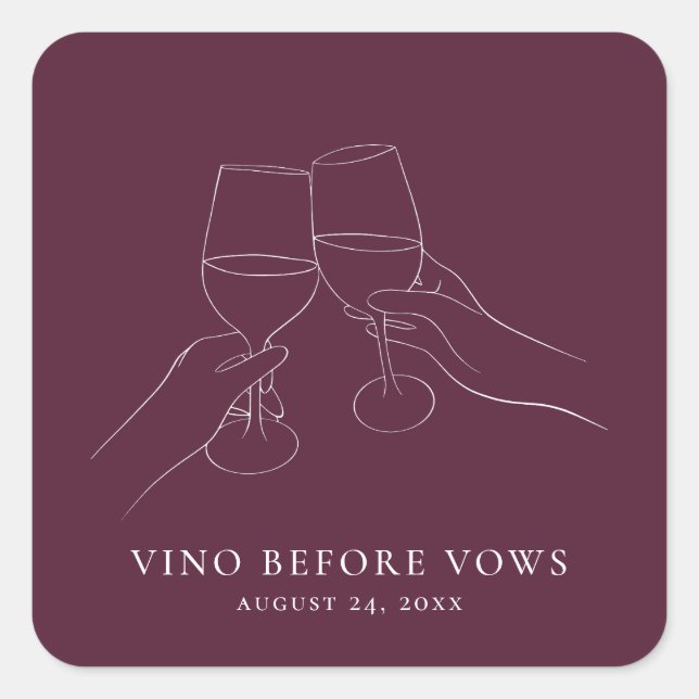 Vino Before Vows Chic Brautparty Quadratischer Aufkleber (Vorderseite)