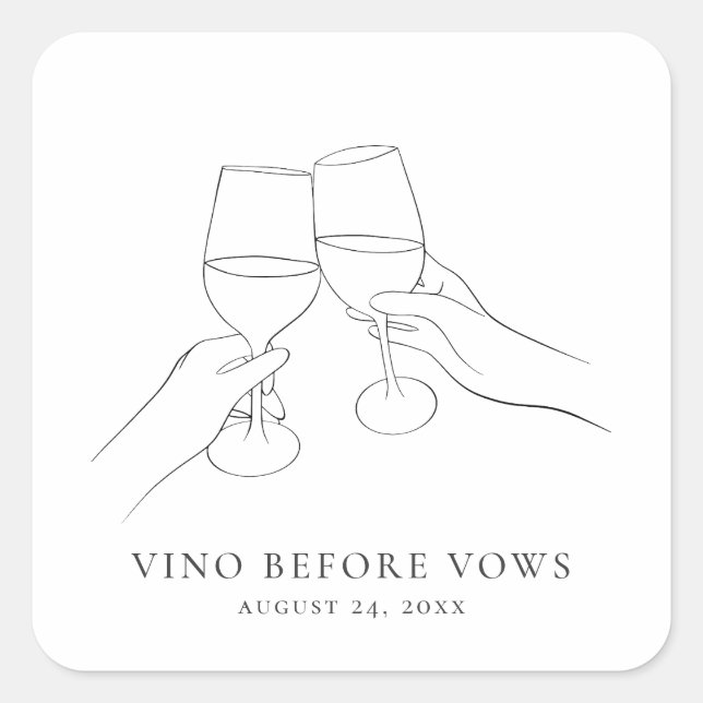 Vino Before Vows Chic Brautparty Quadratischer Aufkleber (Vorderseite)