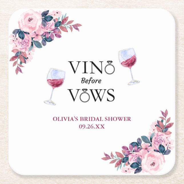 Vino Before Vows Elegantes Brautparty Rechteckiger Pappuntersetzer (Vorderseite)