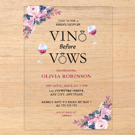 Vino Before Vows Floral Wine Theme Brautparty Acryleinladungen