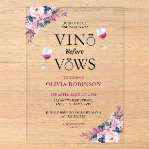 Vino Before Vows Floral Wine Theme Brautparty Acryleinladungen