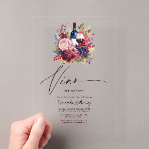 Vino Before Vows Florale Wein Bridal Shower Acryleinladungen