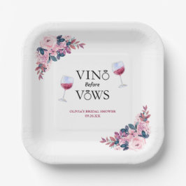 Vino Before Vows Pink Floral Brautparty Pappteller