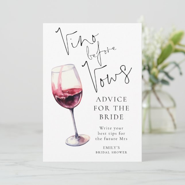 Vino Before Vows Ratgeber Brautparty Game Card Einladung (Stehend Vorderseite)
