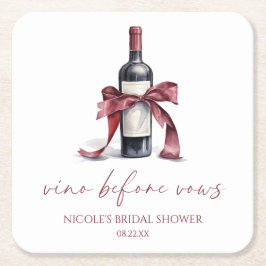 Vino Before Vows Red Wine Flasche Bow Brautparty Rechteckiger Pappuntersetzer