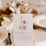 Vino Before Vows Rosa Brautparty Einladung<br><div class="desc">Feiern Sie die zukünftige Braut mit unserer "Vino Before Vows" Wein Braudusche Einladung. Das schicke Design präsentiert eine Aquarellillustrierung einer Roséflasche, eines Champagnerglases, eines Rotwein-Glases, eines Weißweinglases, einer Traube, eines Käses und eines Weinblattes und kreiert ein elegantes und raffiniertes Thema für Ihre Weinverkostung, Ihr Charterieboard oder Ihr Brunch und das...</div>