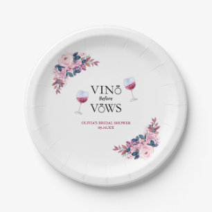 Vino Before Vows Rosa Florale Brautparty Pappteller