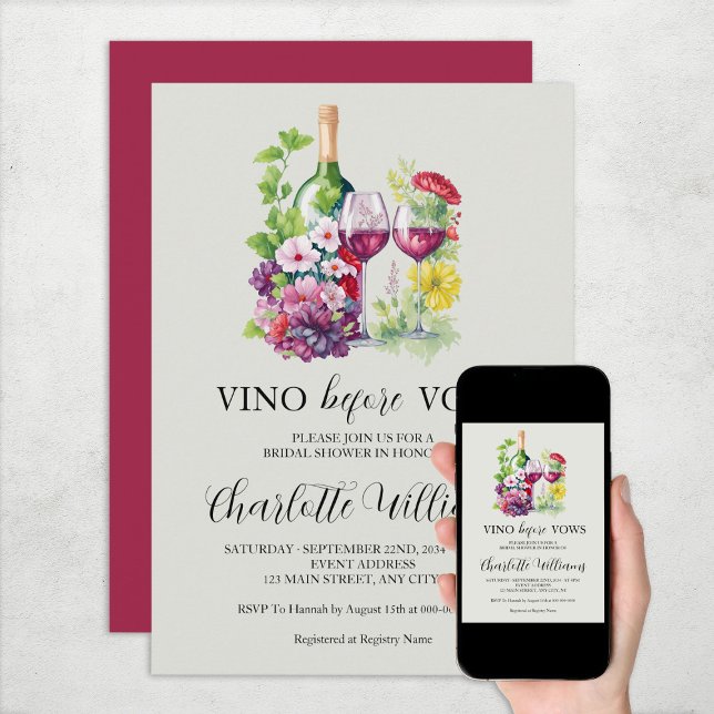 Vino Before Vows Wasserfarbe Brautparty Einladung (Vino Before Vows Watercolor Wine Bridal Shower Invitation
)