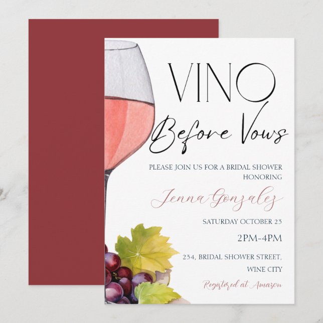 Vino Before Vows Wine Brautparty Couple Einladung (Vorne/Hinten)