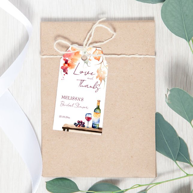 Vino vor dem Gelöbnis Weingut Brautparty Gunst Geschenkanhänger (Vino before vows winery bridal shower thank you favor gift tags watercolor wine bottle and grapes )