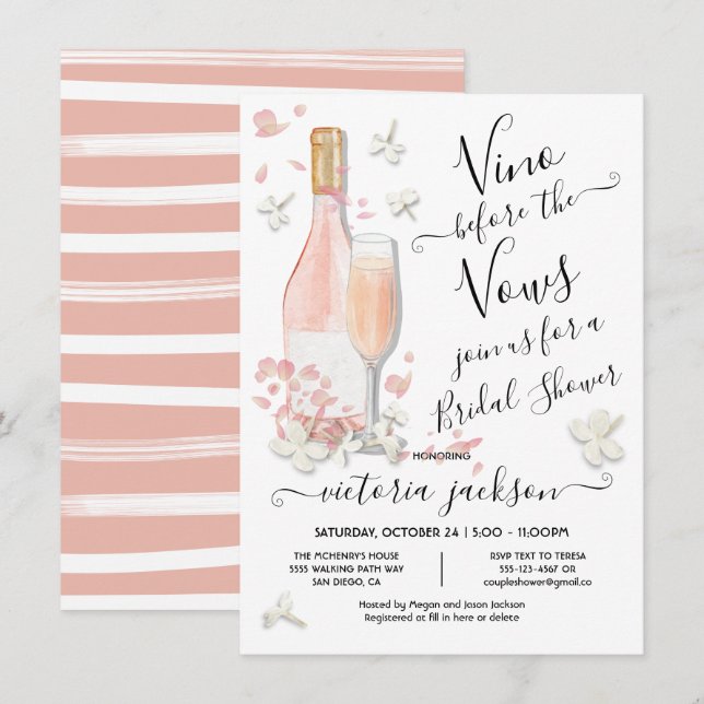 Vino vor dem Vows Brunch & Bubbly Brautparty Einladung (Vorne/Hinten)