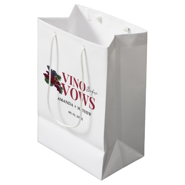 Vino vor den Versprechungen Weinproben Brautparty Mittlere Geschenktüte (Vorderseite Schrägansicht)