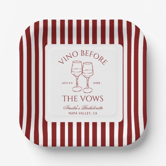 Vino vor den Vows Bachelorette Weekend Pappteller (Vorderseite)