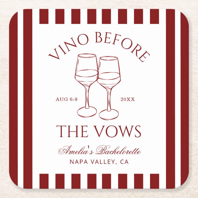 Vino vor den Vows Bachelorette Weekend Rechteckiger Pappuntersetzer (Vorderseite)