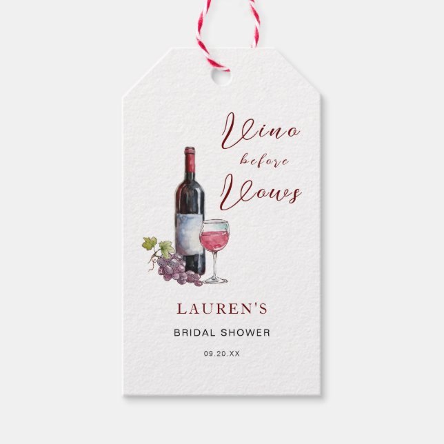 Vino vor Vows Weinthema Brautparty Geschenkanhänger (Vorderseite)