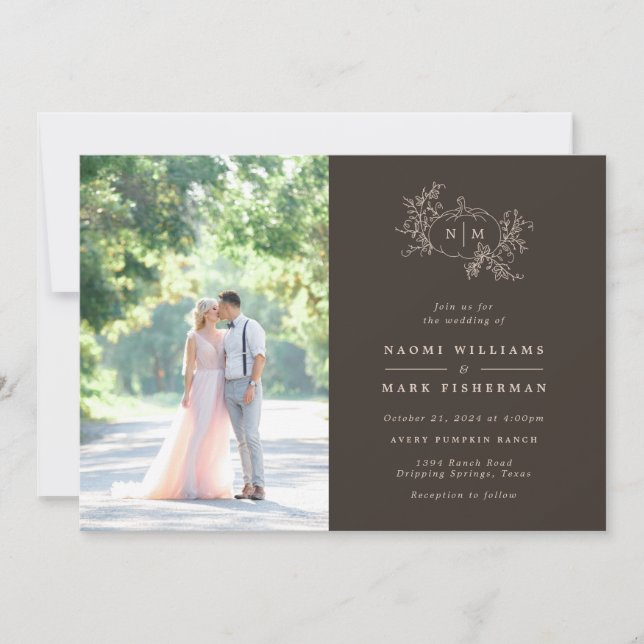 Vins citrouilles Faire-part de mariage Monogramme (Devant)