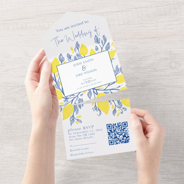 Vins de citron jaune faire-part de mariage et RSVP (Déchirure)