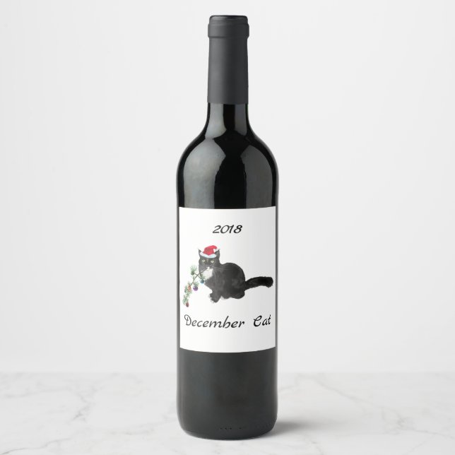 Vins de Noël Chat Étiquettes (Devant)